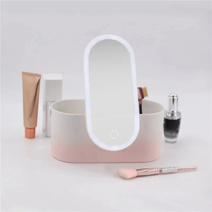 Makeup Organizer Box with LED Light Mirror Portable Travel Makeup Cosmetics