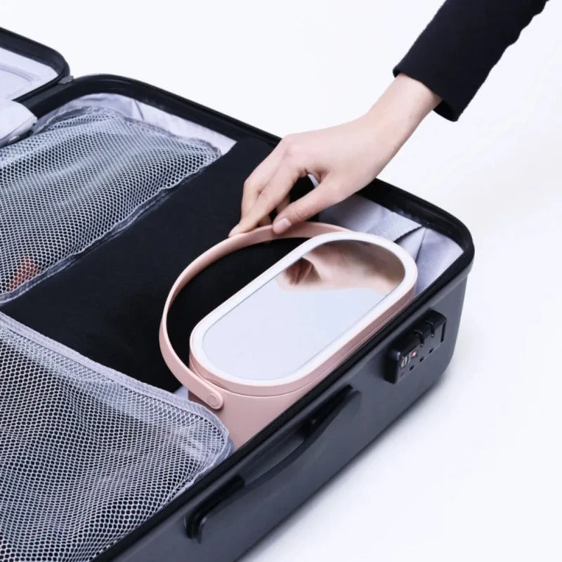 Makeup Organizer Box with LED Light Mirror Portable Travel Makeup Cosmetics